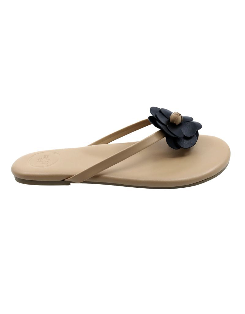 Valentina Flower Sandal Tan and Black