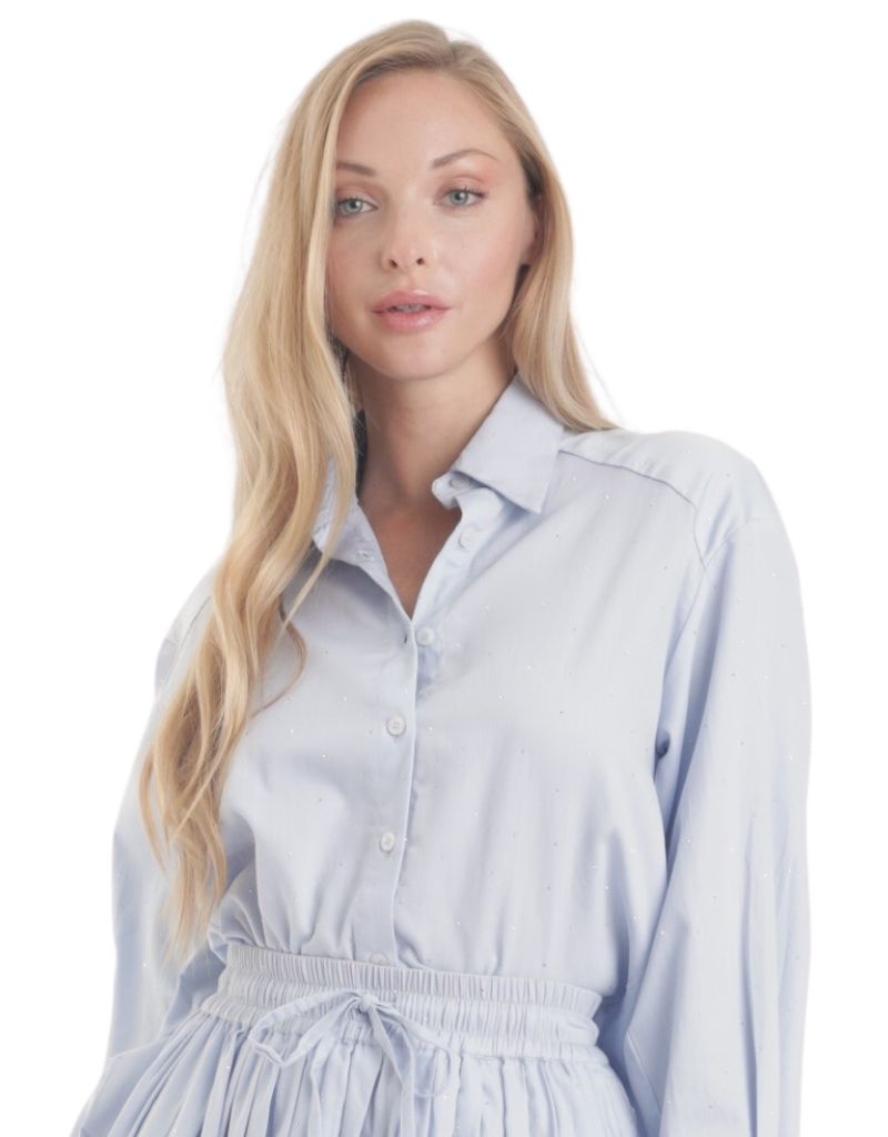 Nola Rhinestone Shirt Blue Aura