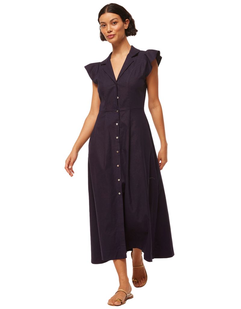 Misa Almaz Dress Navy Linen side view