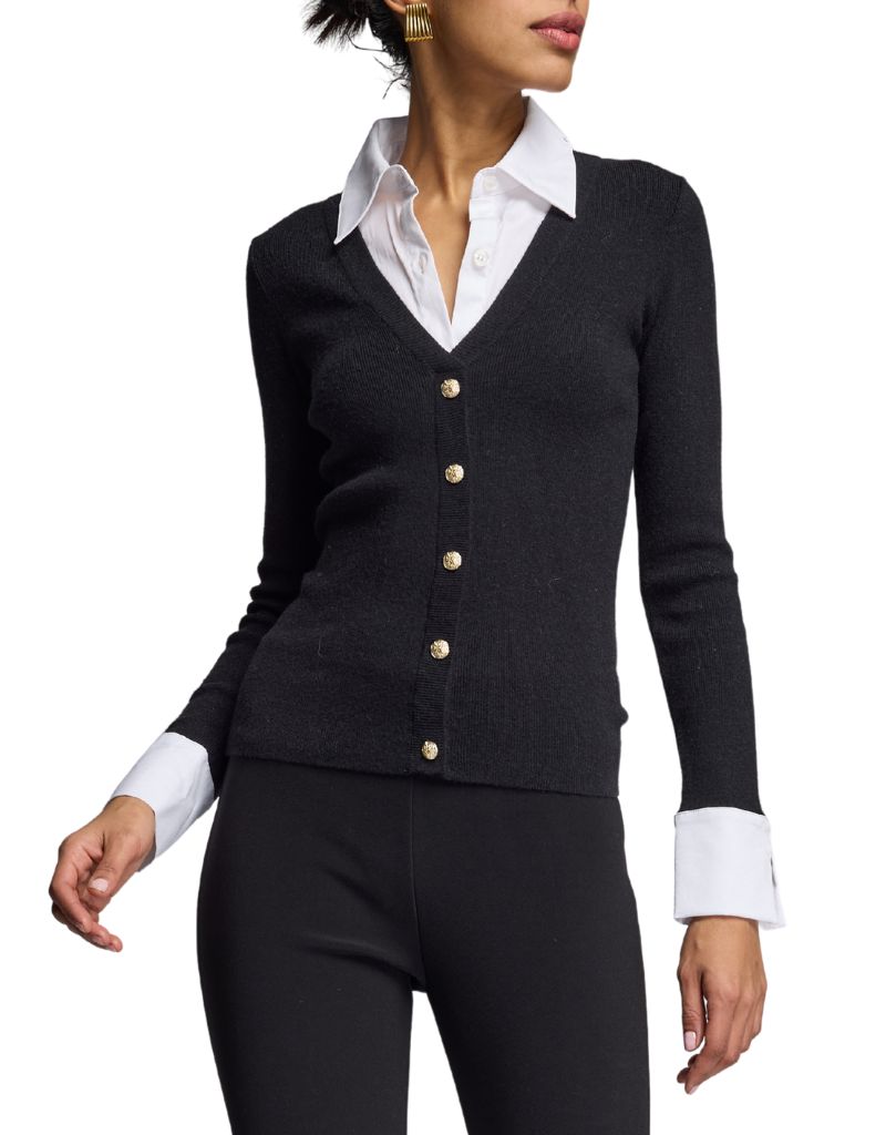 Nixie Poplin Shirt Combo Sweater Black White