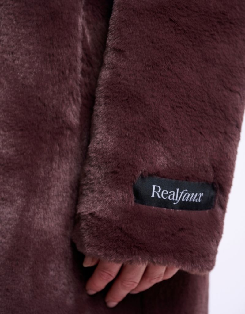 Nonna Single Breasted Faux Fur Coat Coffee Roast F26
