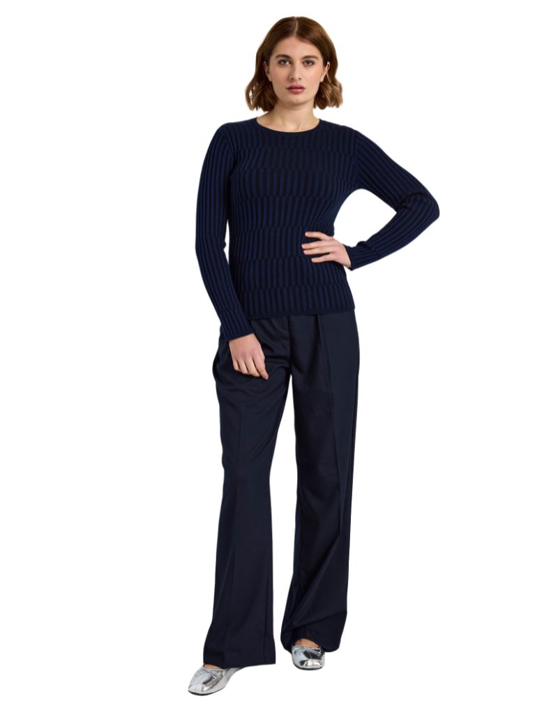Wispr Imogen Plaited Stripe Crew Navy Blue Black