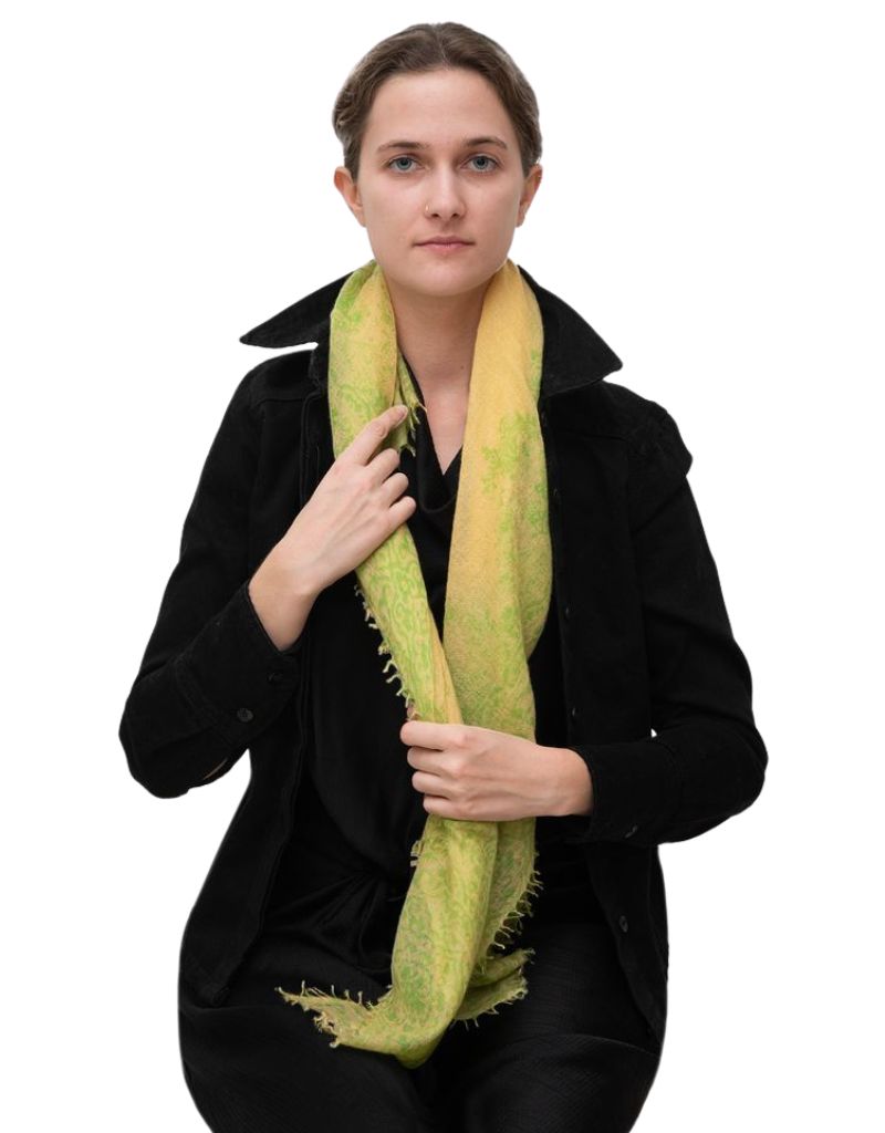 Cashmere Poet Paisley Square Scarf Yellow Lime