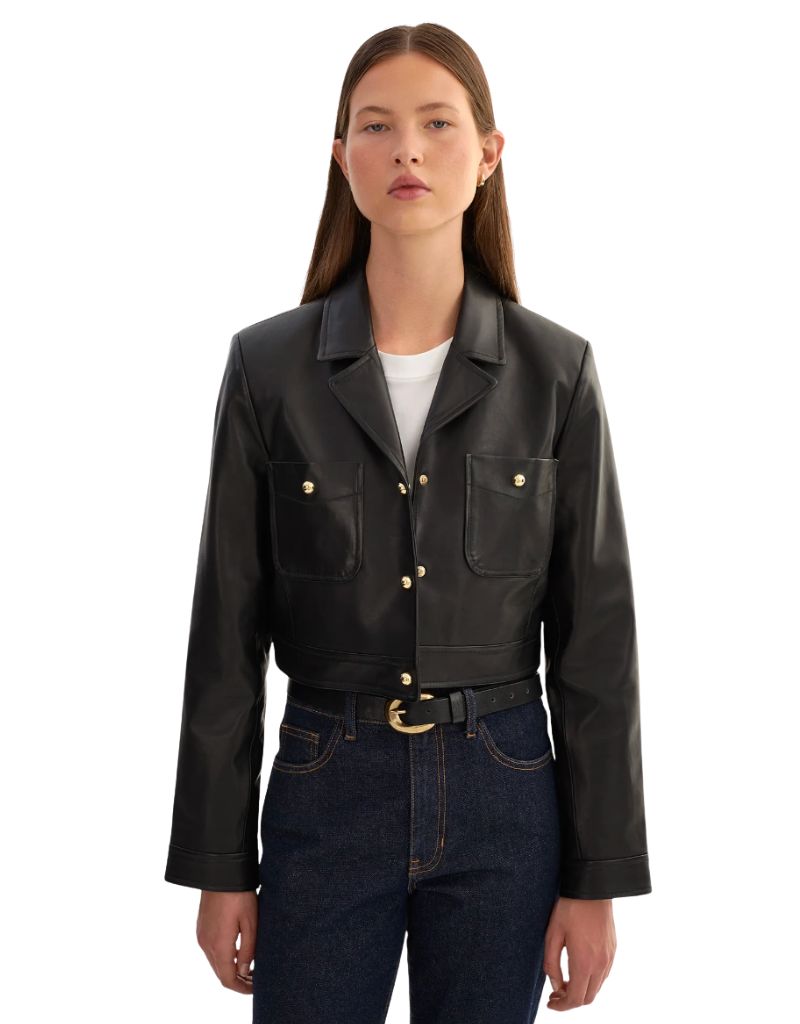 Lorena Cropped Leather Jacket Black