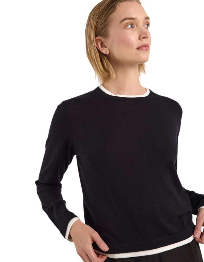 Wispr Double Contrast Trim Crew Black Ivory