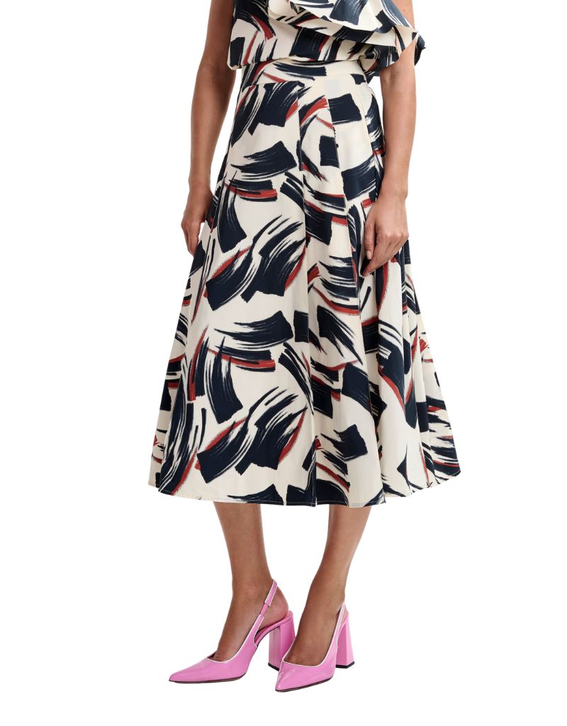 Jaelyn Deep Pleat Midi Skirt Combo Burned Red