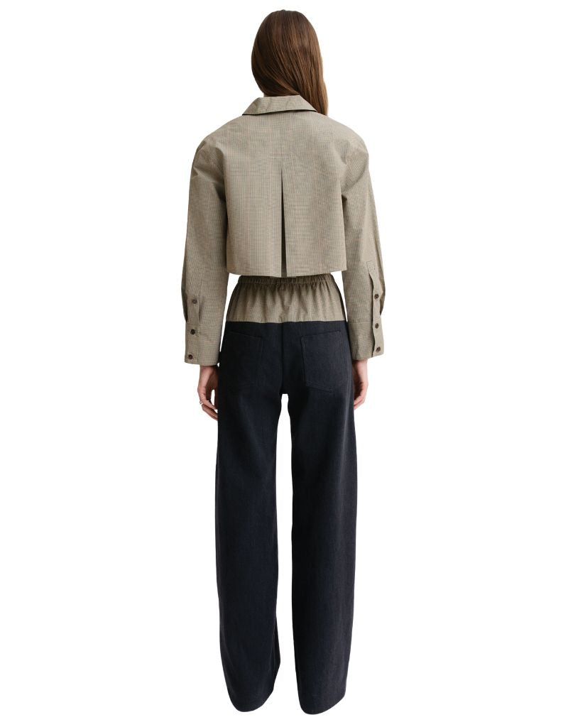 Cropped Oversized Button Down Khaki Plaid F26