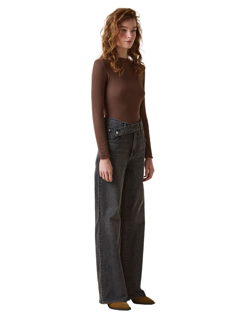 Cinched Waist Slim Wide Leg High Rise Shadow