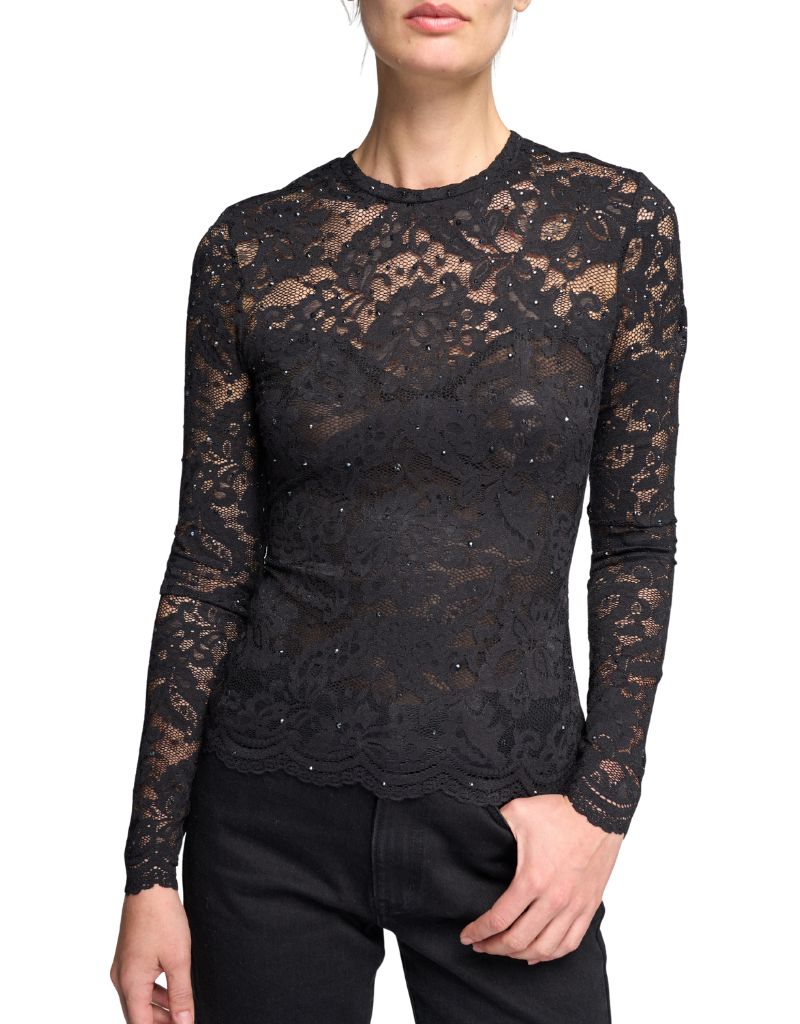 Clayton Crystal Lace Top Black H26